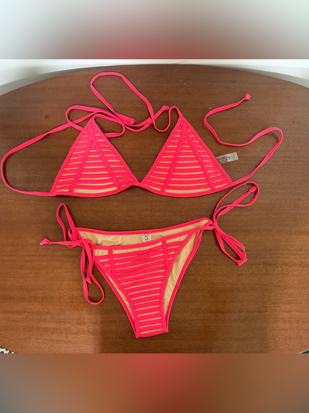Neon Pink Strappy Triangle Bikini Set